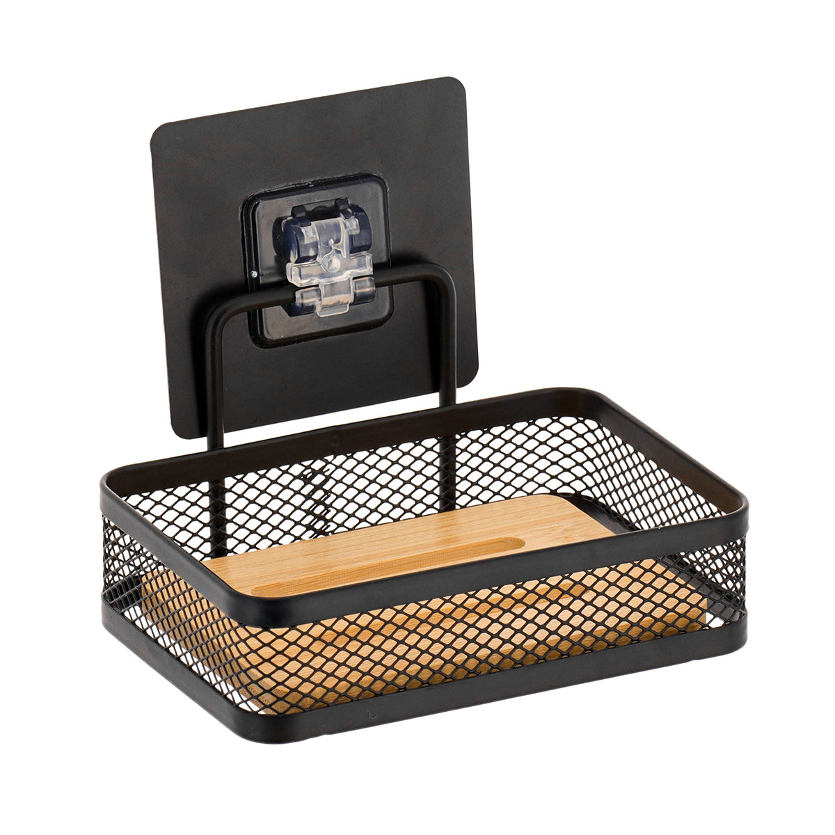 Săpunieră din metal cu bambus – adeziv 3M – negru mat