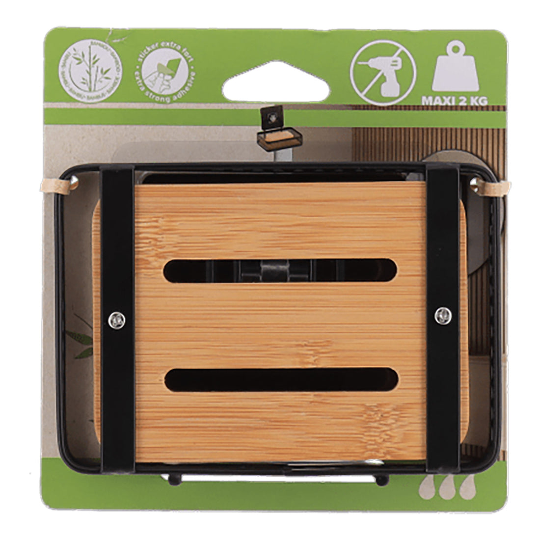 Săpunieră din metal cu bambus – adeziv 3M – negru mat