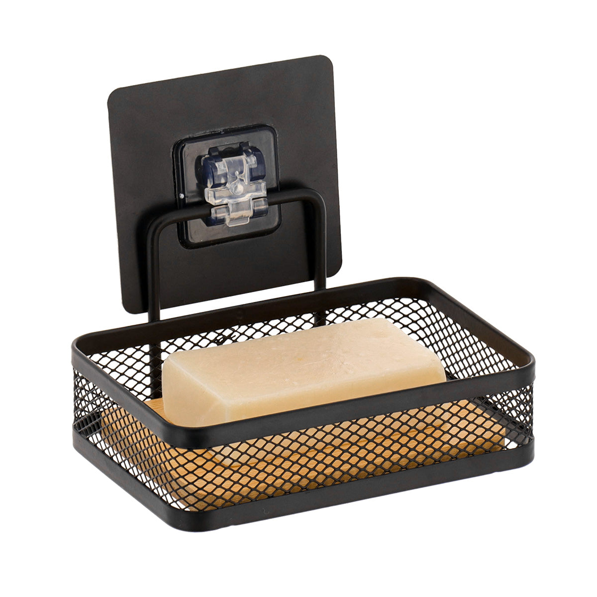 Săpunieră din metal cu bambus – adeziv 3M – negru mat