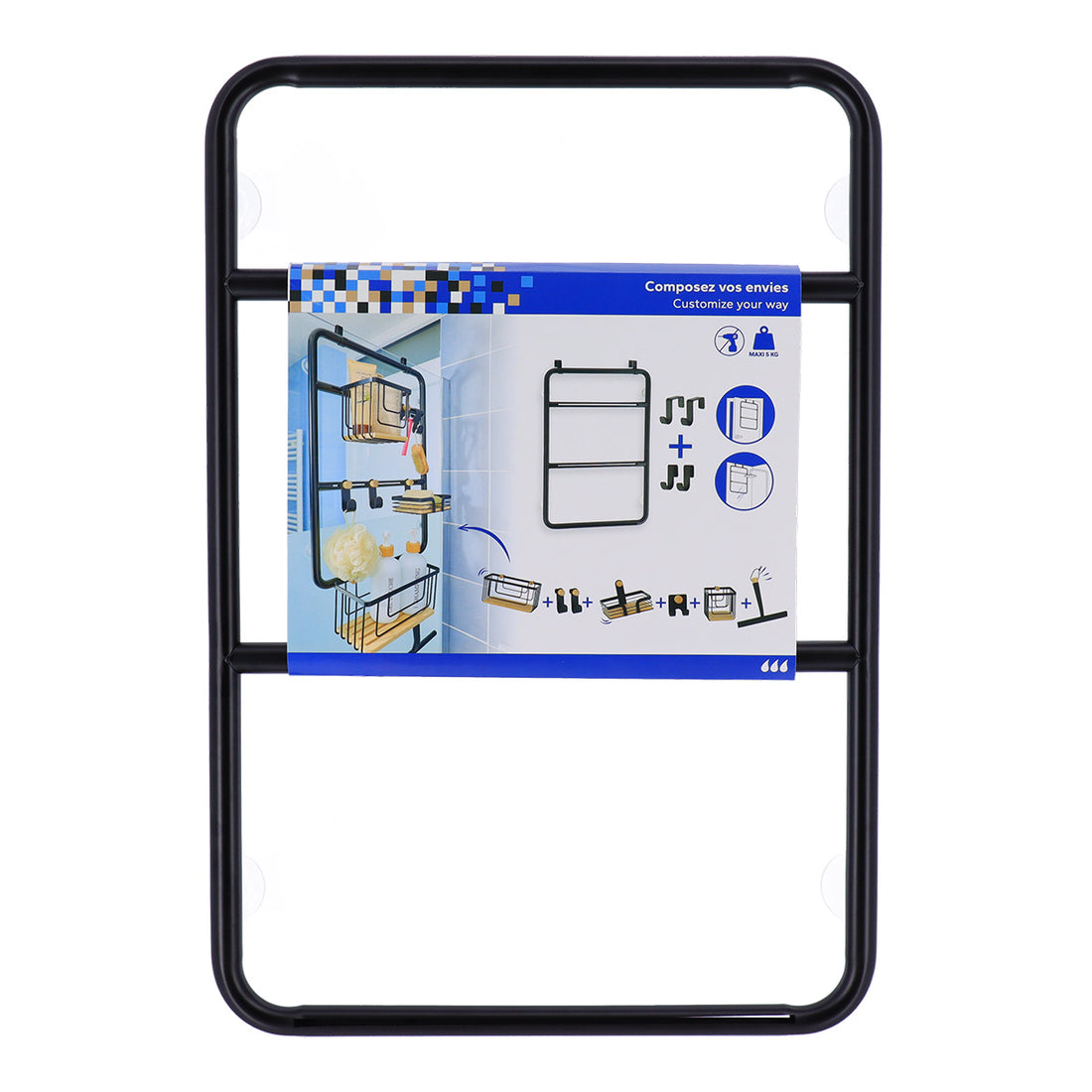 Suport depozitare din inox pentru paravan/uşă de duş – Negru mat