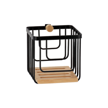 Coș pătrat din metal cu detalii bambus – Negru mat