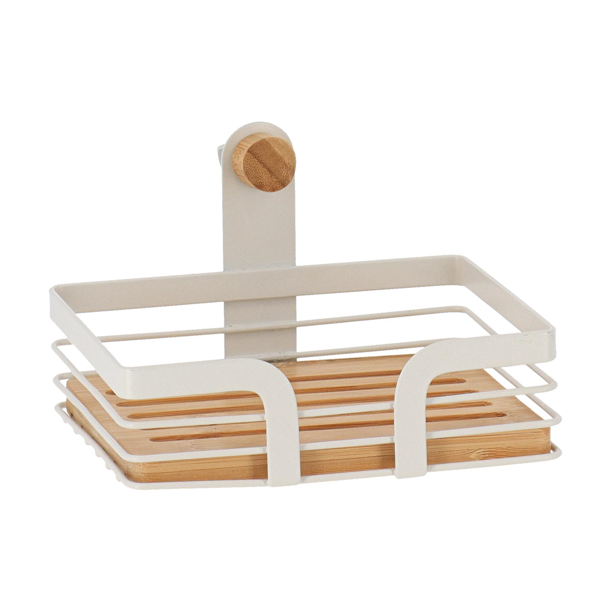 Săpunieră din metal cu detalii bambus – Alb mat