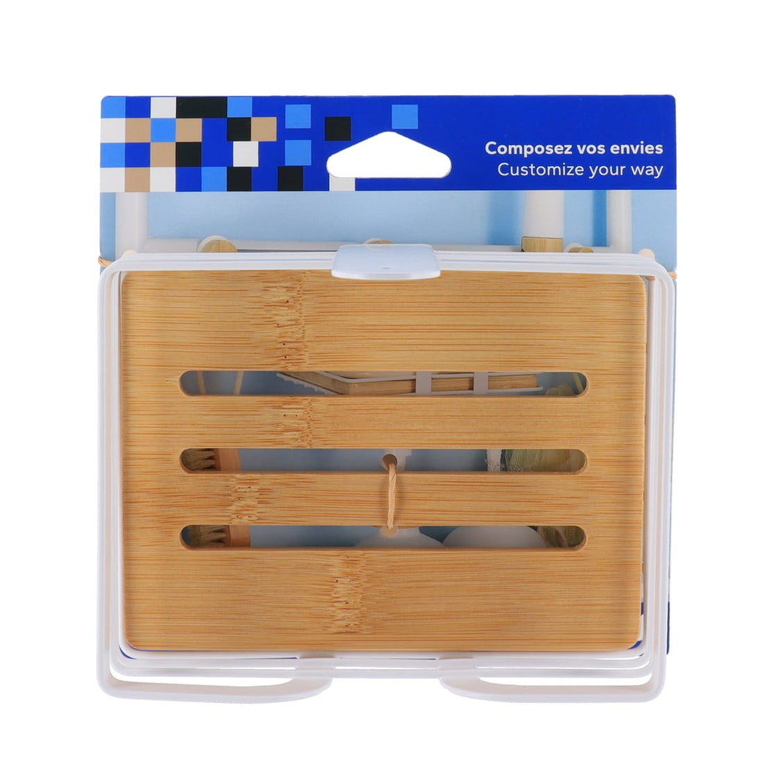 Săpunieră din metal cu detalii bambus – Alb mat