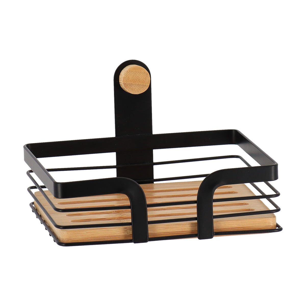 Săpunieră din metal cu detalii bambus – Negru mat