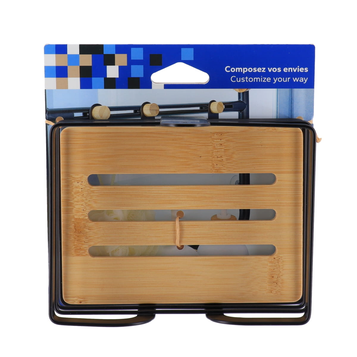 Săpunieră din metal cu detalii bambus – Negru mat