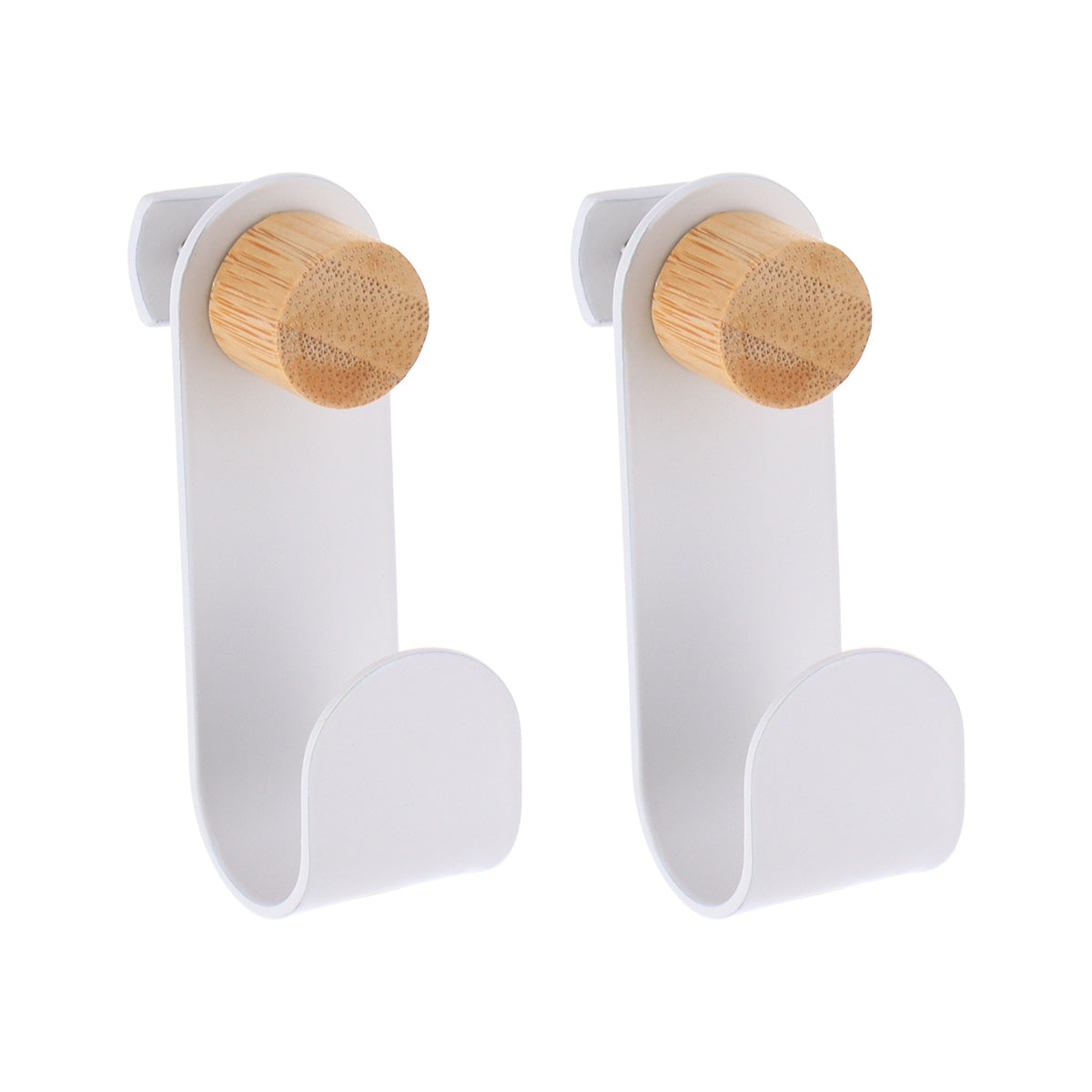 Set 2 cârlige metalice + 2 șuruburi din bambus – Alb mat