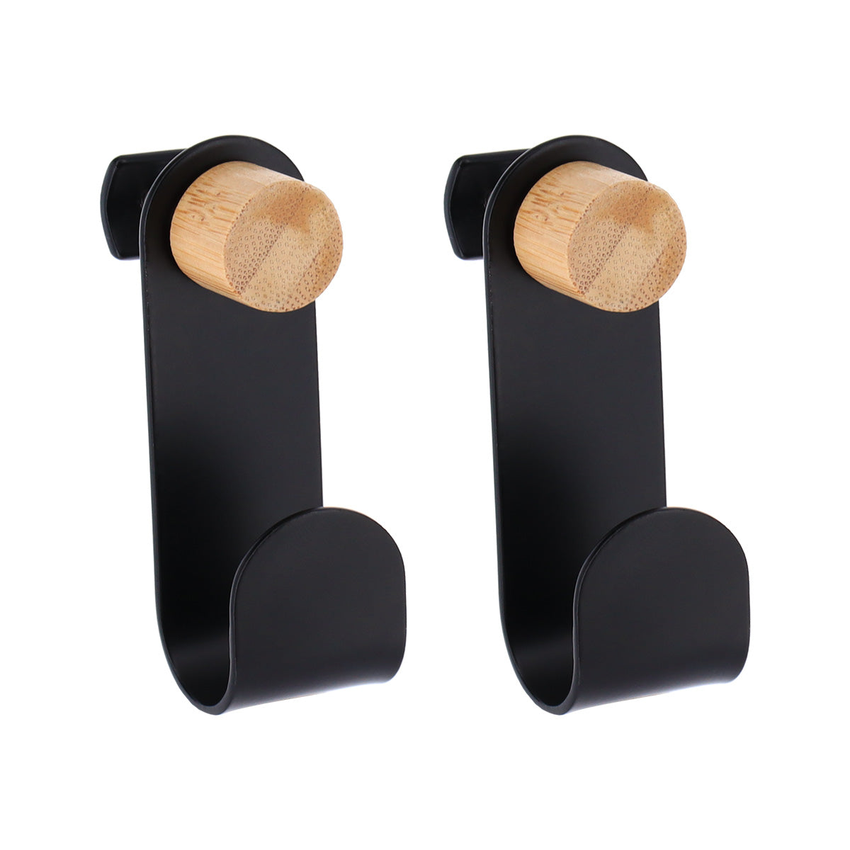 Set 2 cârlige metalice + 2 șuruburi din bambus – Negru mat