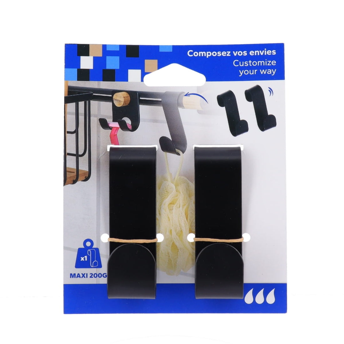 Set 2 cârlige metalice pentru agățare pe structură – Negru mat