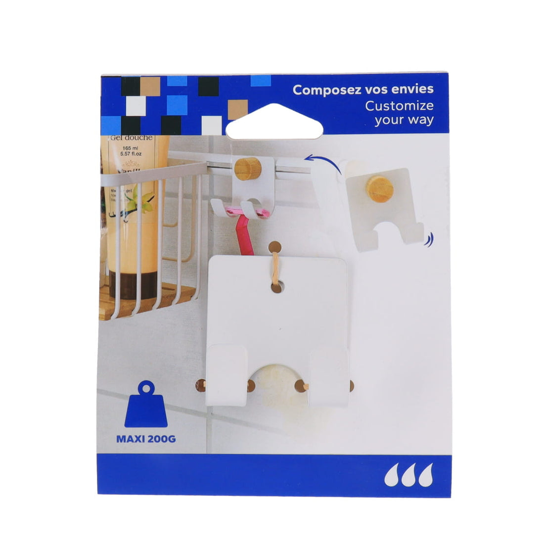 Suport metalic pentru lamă + racletă duș cu ventuză – Alb mat