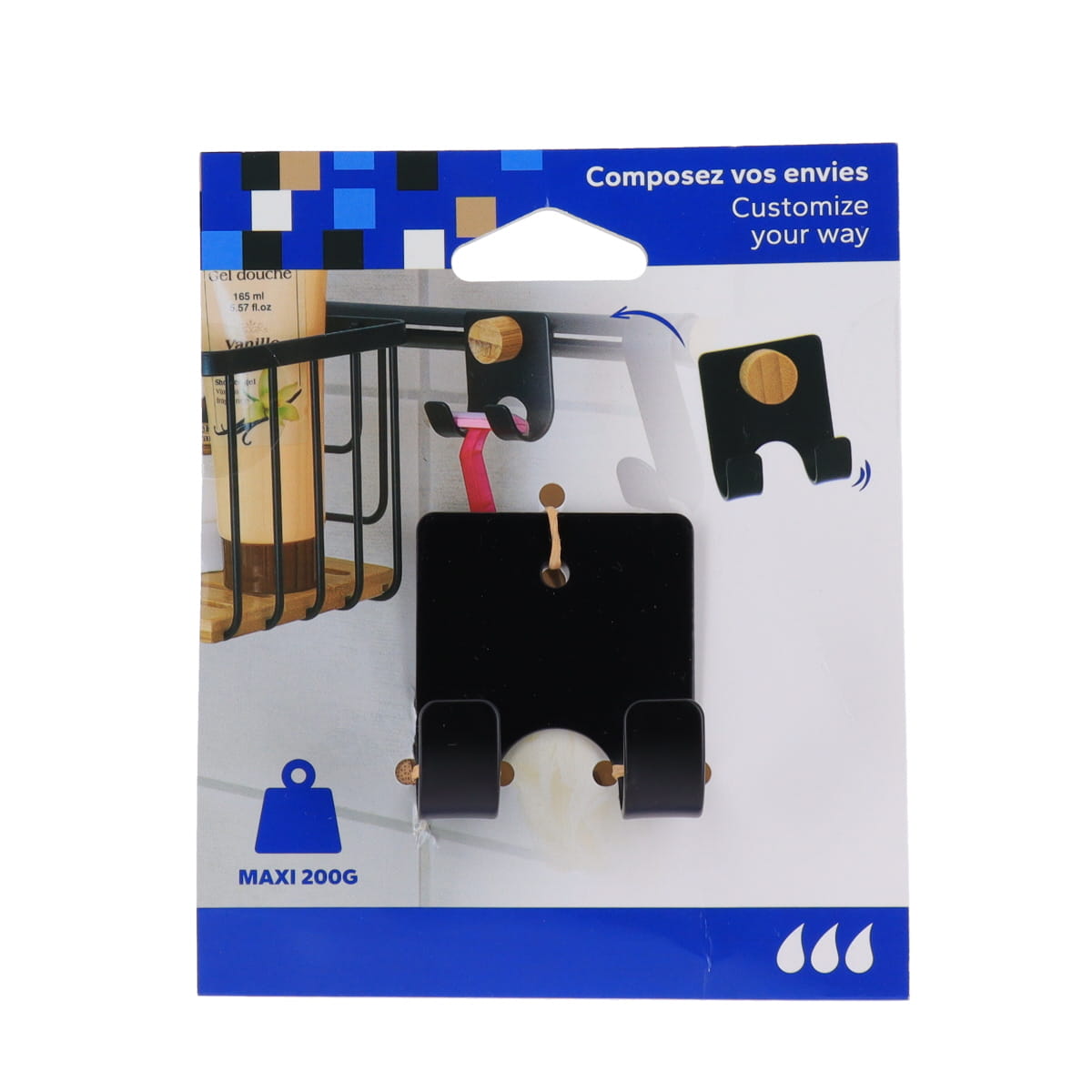 Suport metalic pentru lamă + racletă duș cu ventuză – Negru mat