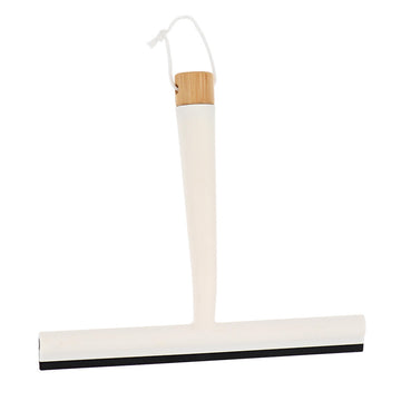 Racletă de duș PP/TPR cu mâner din bambus – Alb mat