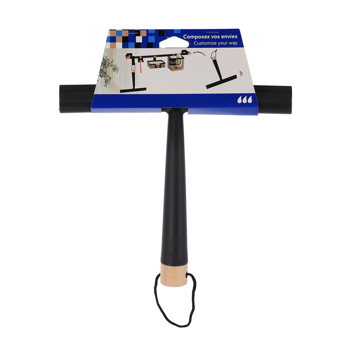 Racletă de duș PP/TPR cu mâner din bambus – Negru mat