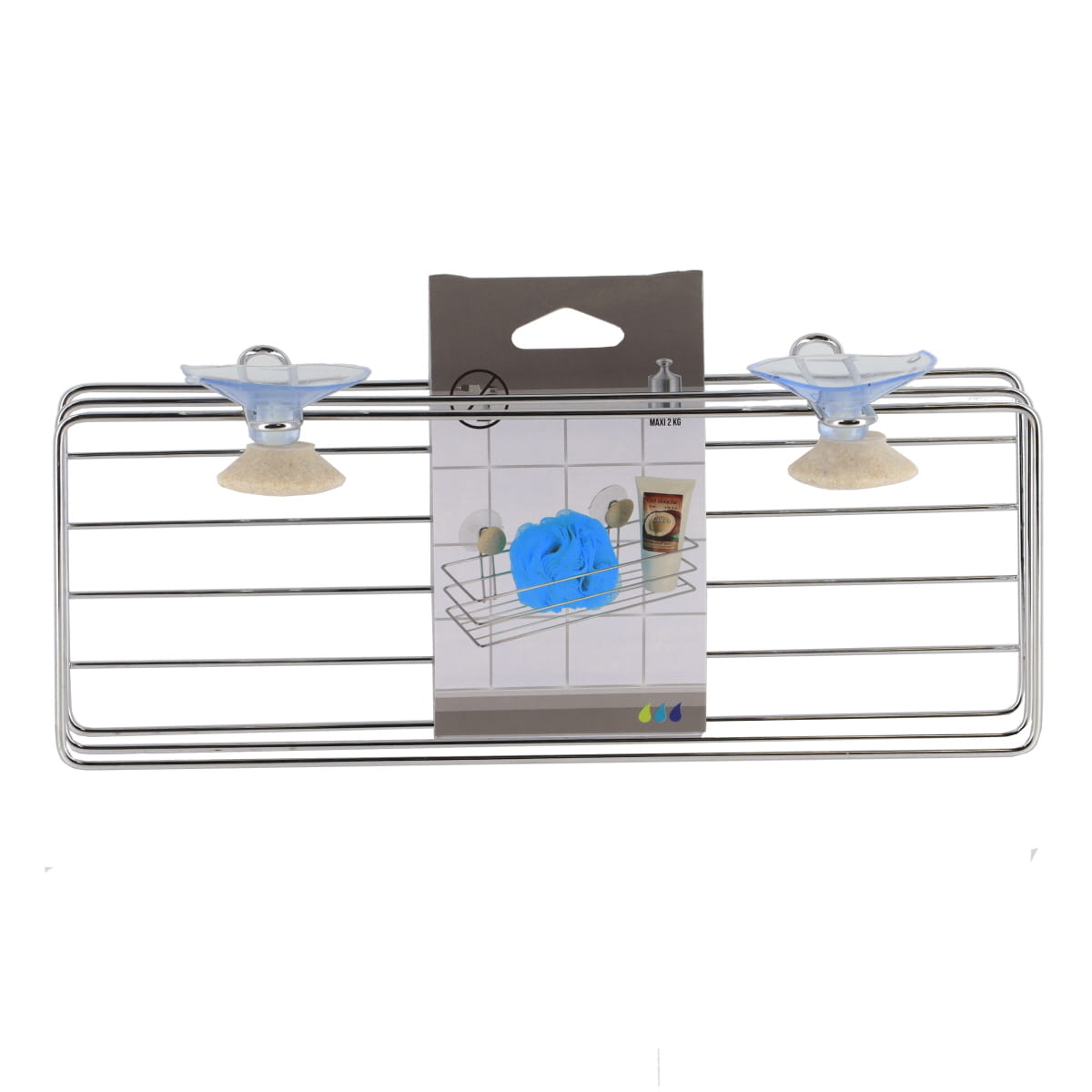 Coș metalic rectangular cu ventuze și decor pietricele