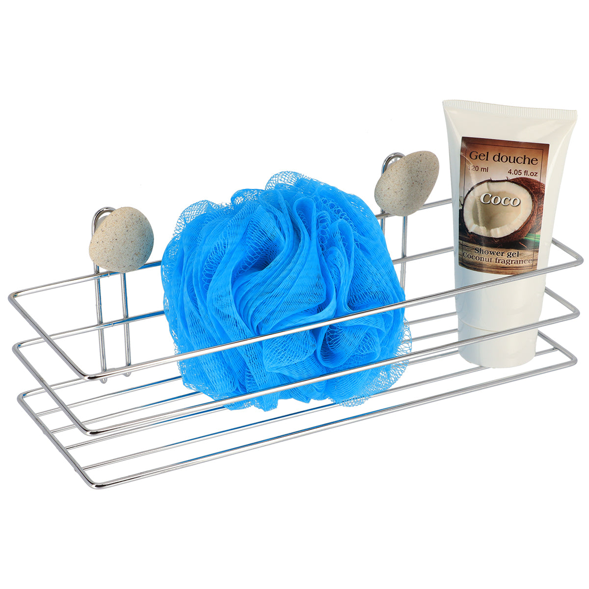 Coș metalic rectangular cu ventuze și decor pietricele