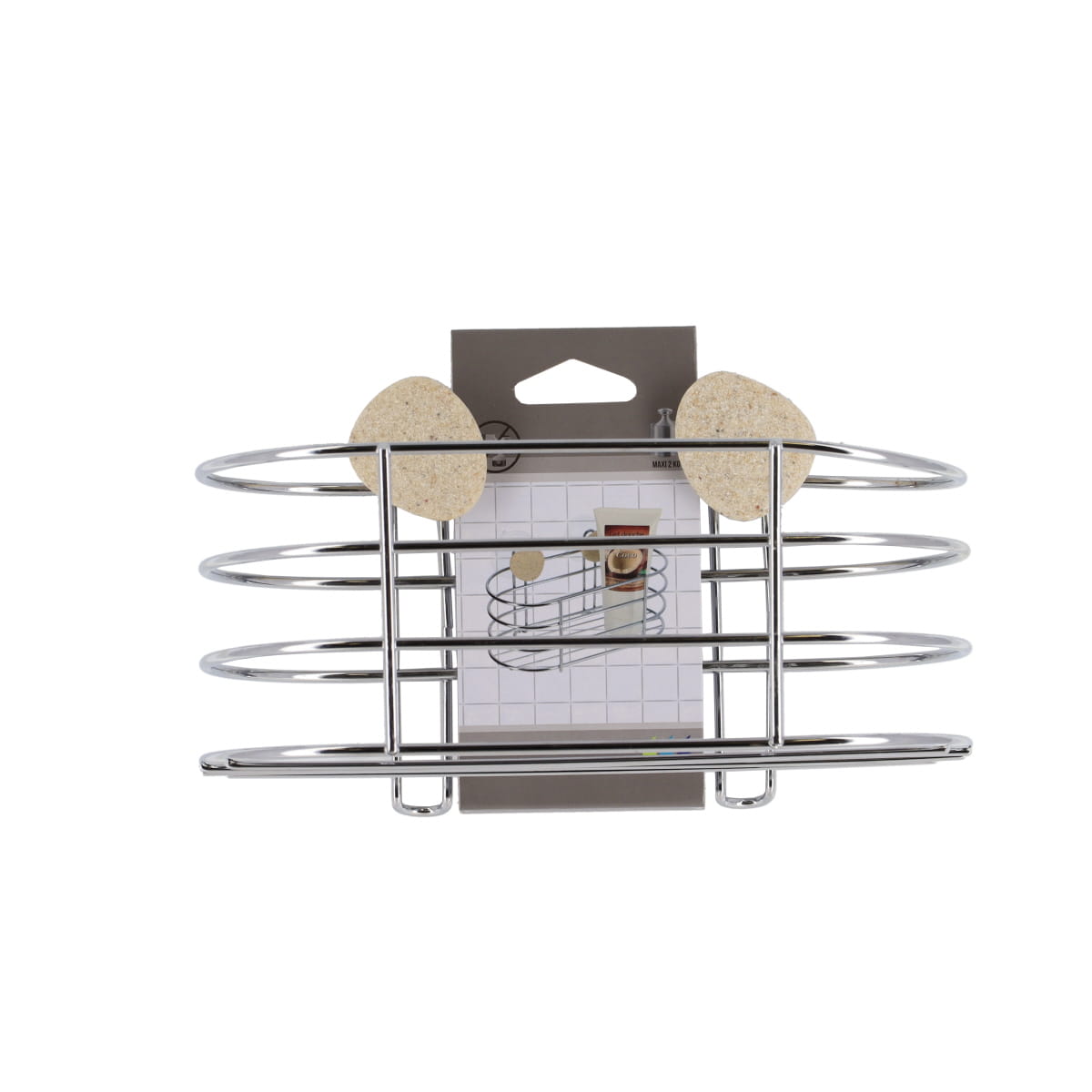 Coș metalic oval cu ventuze și decor pietricele