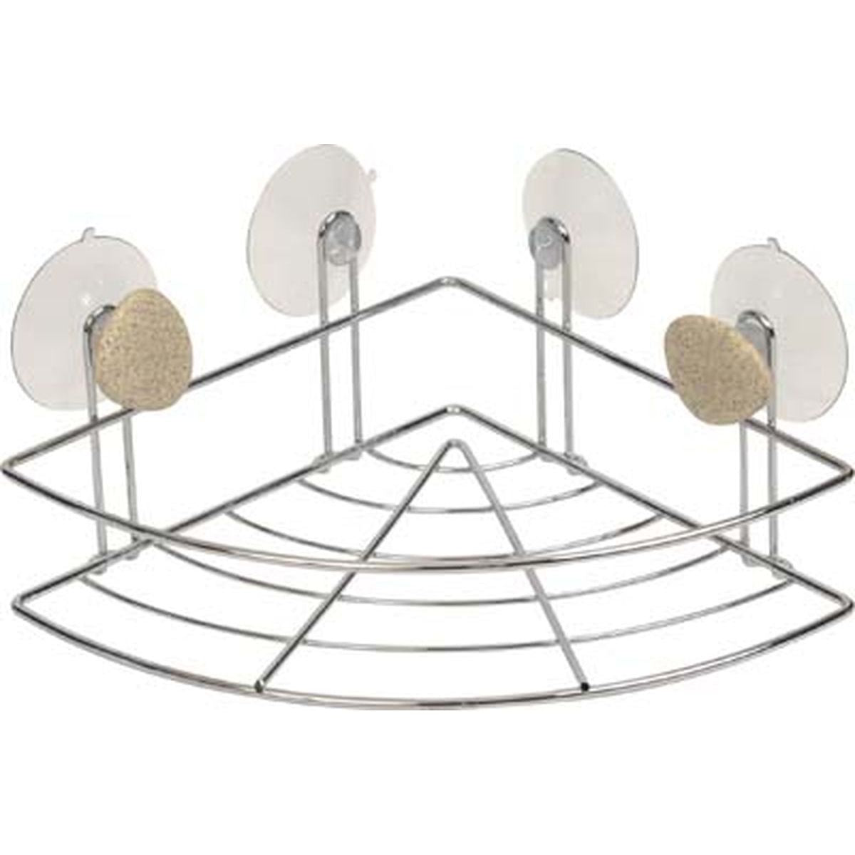 Etajeră de colț din metal cu 4 ventuze și decor pietricele