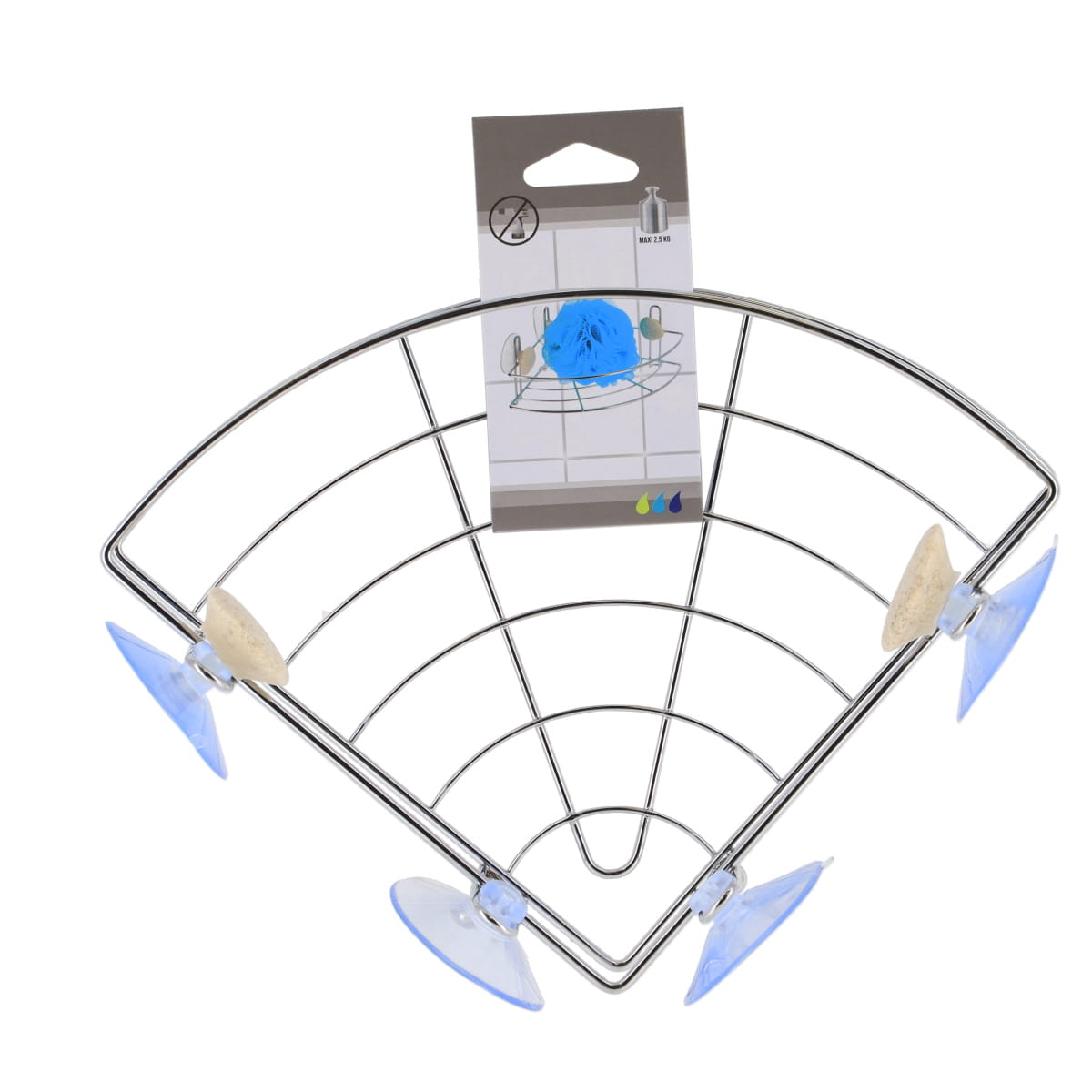Etajeră de colț din metal cu 4 ventuze și decor pietricele