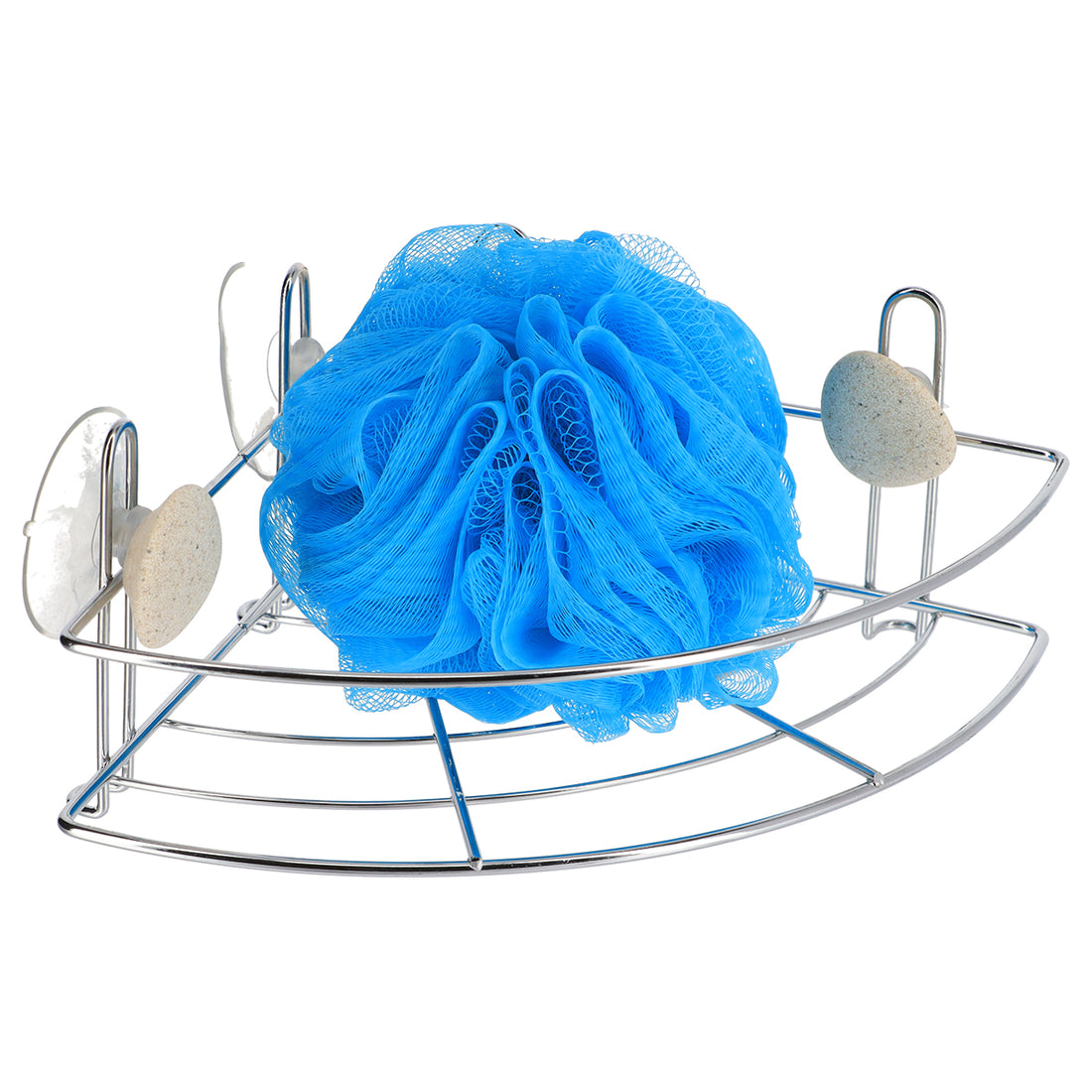 Etajeră de colț din metal cu 4 ventuze și decor pietricele