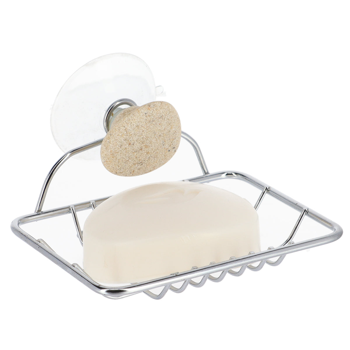 Săpunieră metalică cu ventuză și decor pietricică