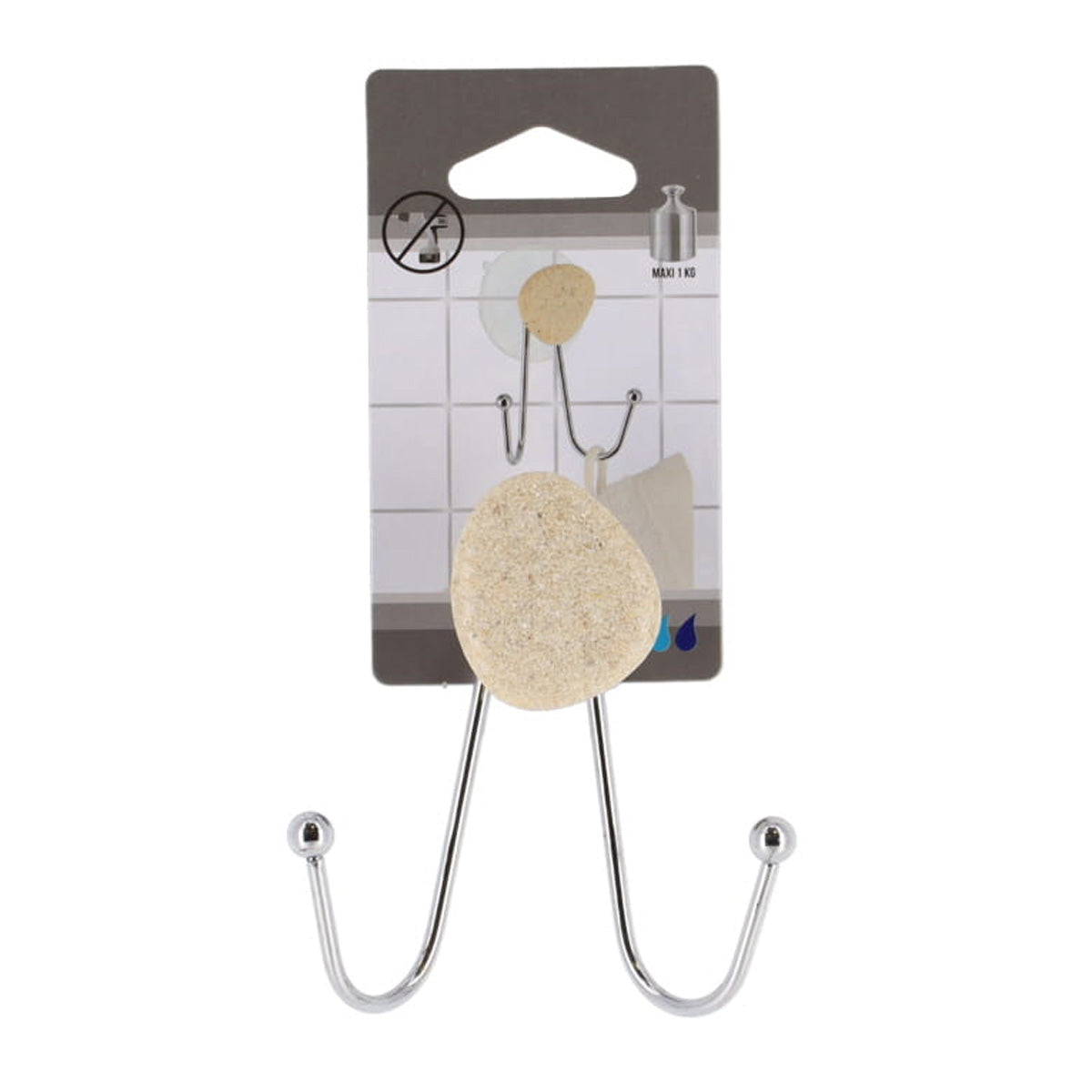 Agățător dublu metalic cu ventuză și decor pietricică