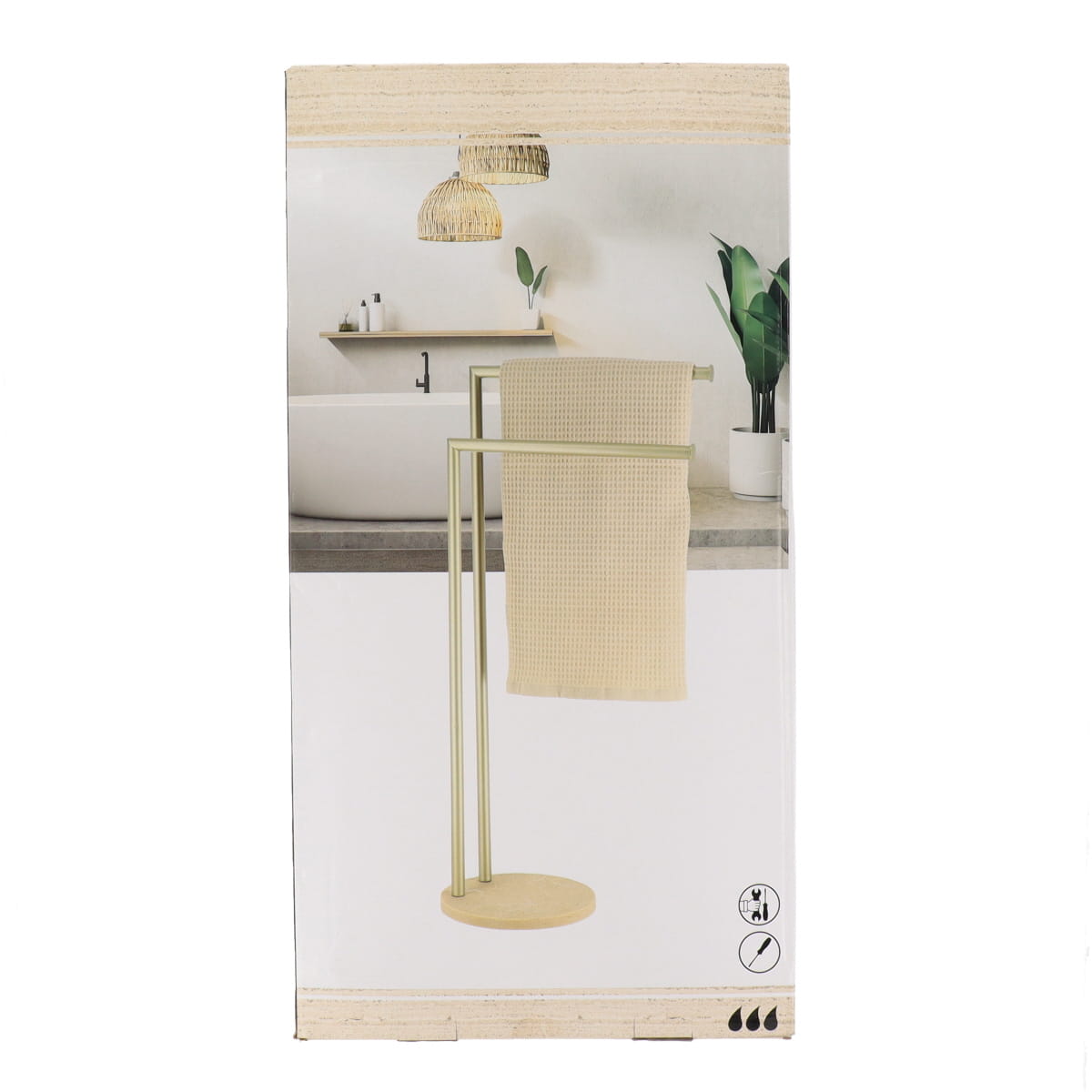 Suport Prosoape din Metal și Polirasină cu 2 Bare – Efect Travertin