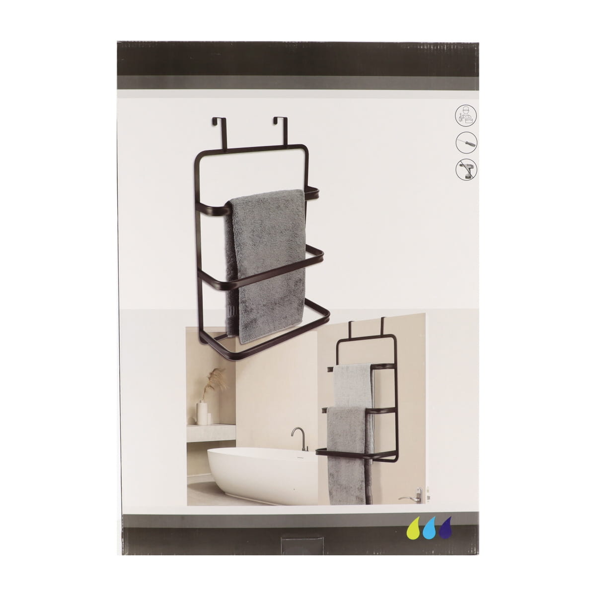 Suport metalic pentru prosoape cu 3 bare – montaj peste ușă – MATT BLACK