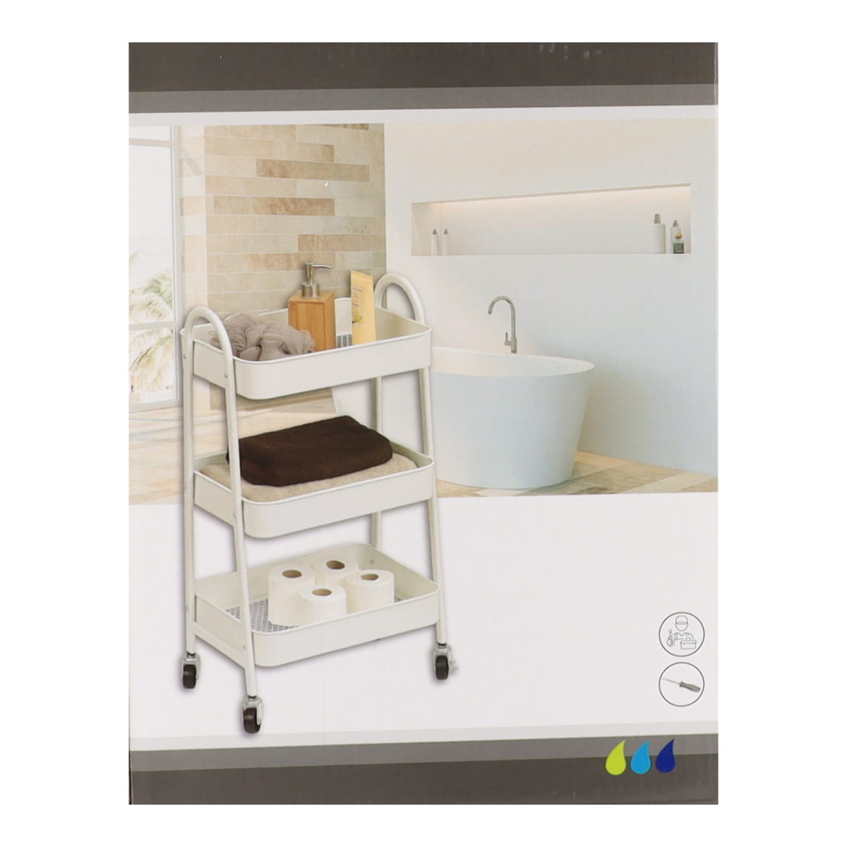 Mobilier metalic pe roți cu 3 rafturi ABS – finisaj WHITE