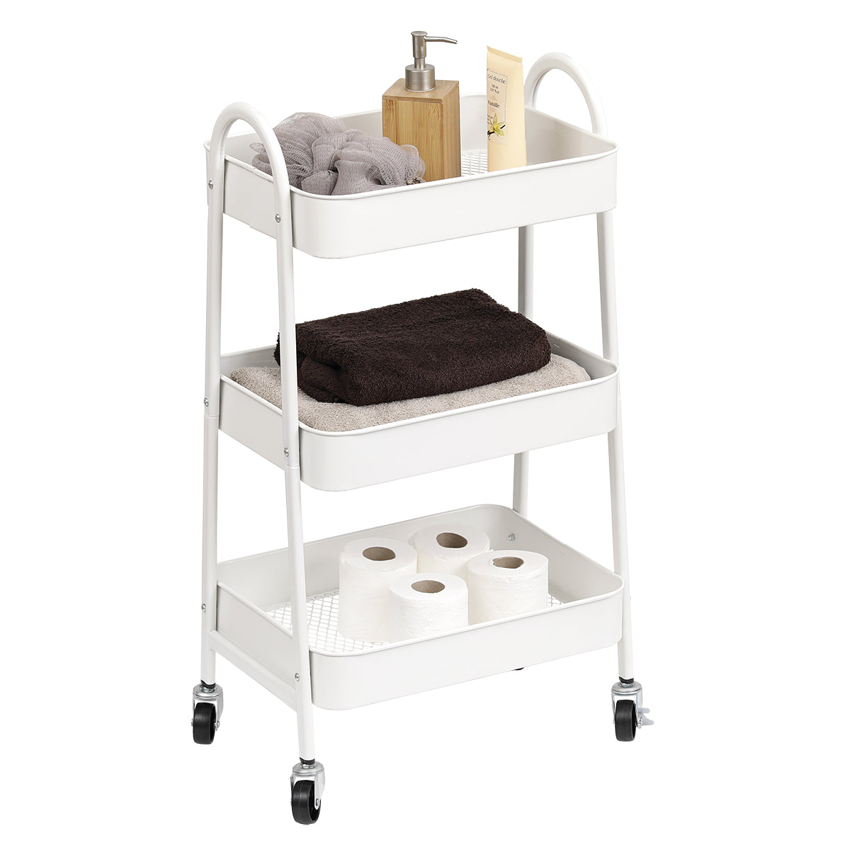 Mobilier metalic pe roți cu 3 rafturi ABS – finisaj WHITE