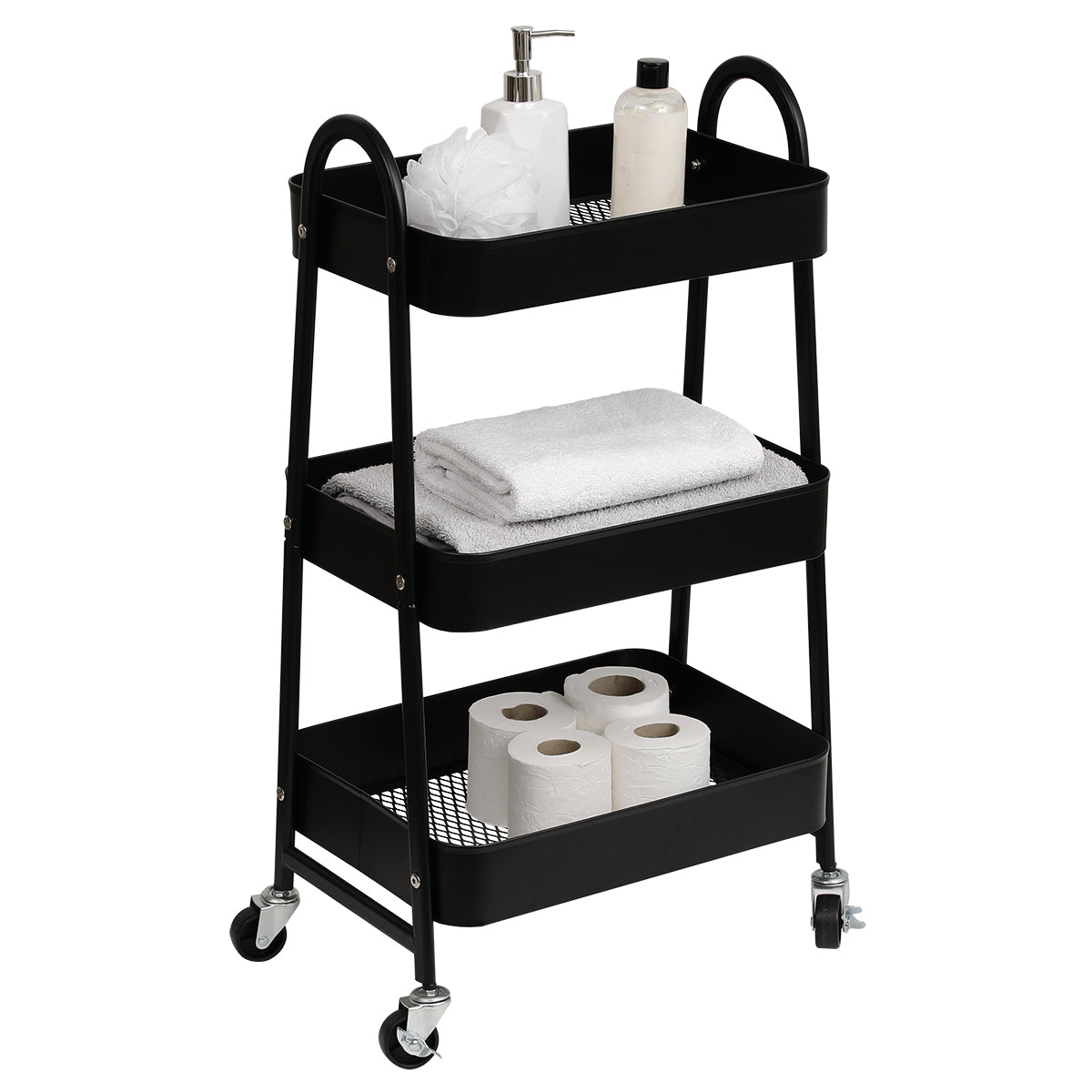 Mobilier metalic pe roți cu 3 rafturi ABS – MATT BLACK