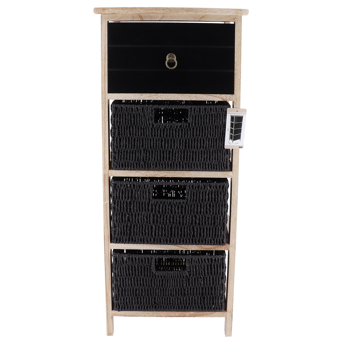 Mobilier din MDF și lemn de paulownia cu 1 sertar și 3 coșuri din hârtie – Negru/Natural