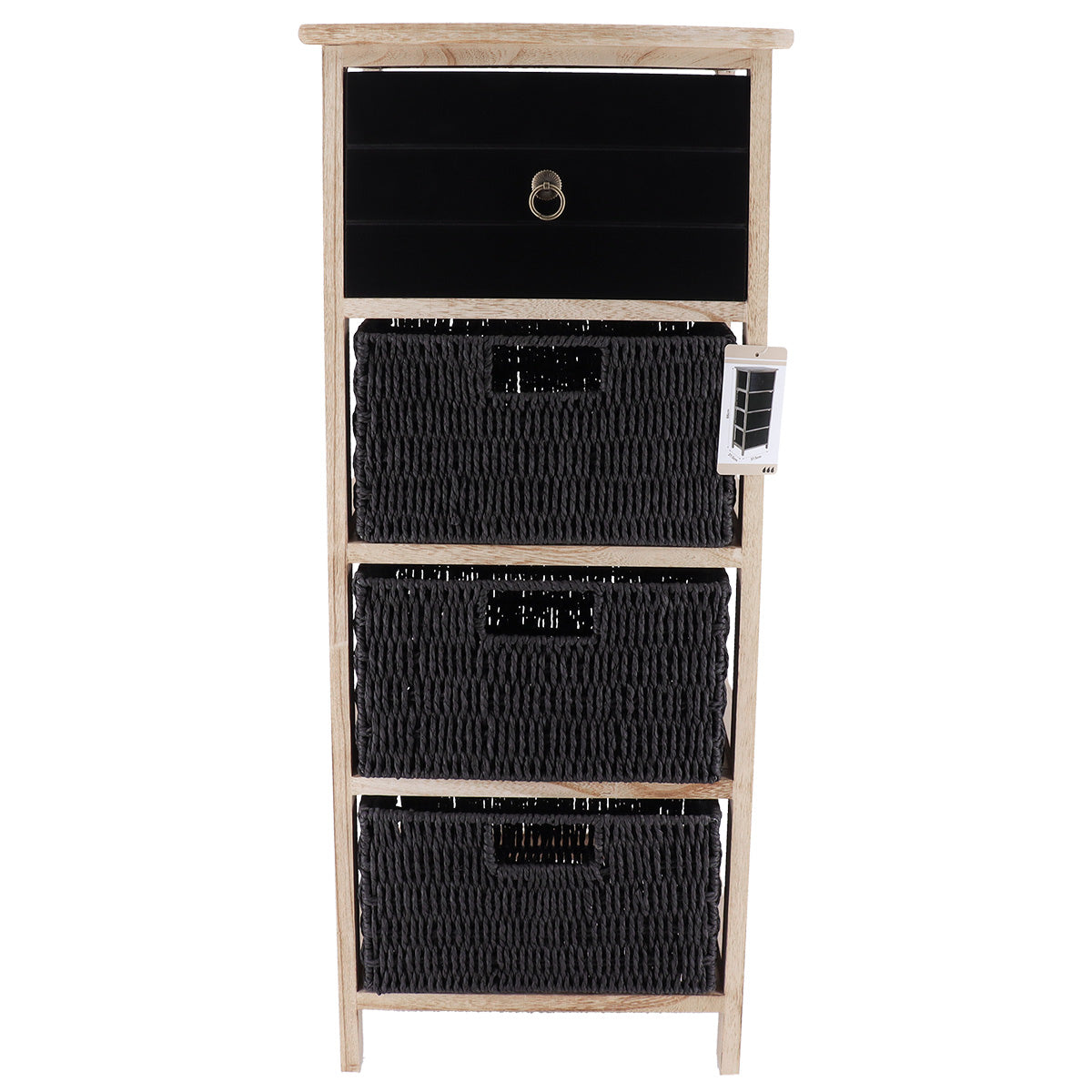 Mobilier din MDF și lemn de paulownia cu 1 sertar și 3 coșuri din hârtie – Negru/Natural