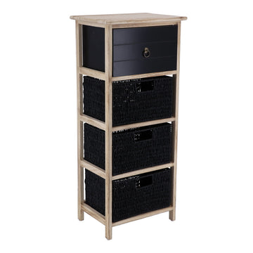 Mobilier din MDF și lemn de paulownia cu 1 sertar și 3 coșuri din hârtie – Negru/Natural