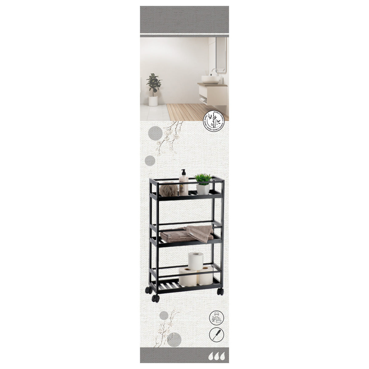 Etajeră mobilă din bambus cu 3 rafturi – Negru