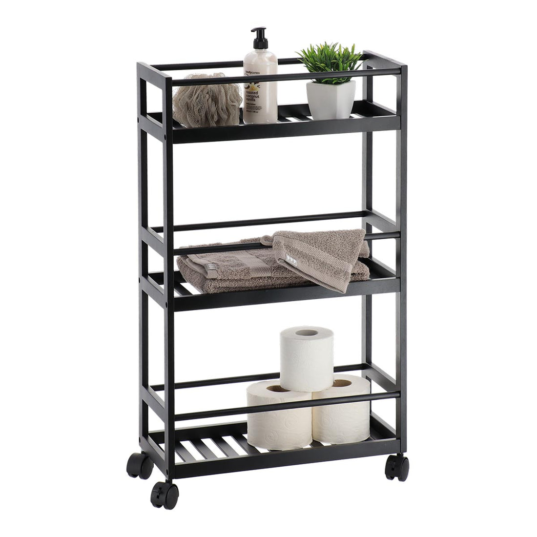 Etajeră mobilă din bambus cu 3 rafturi – Negru