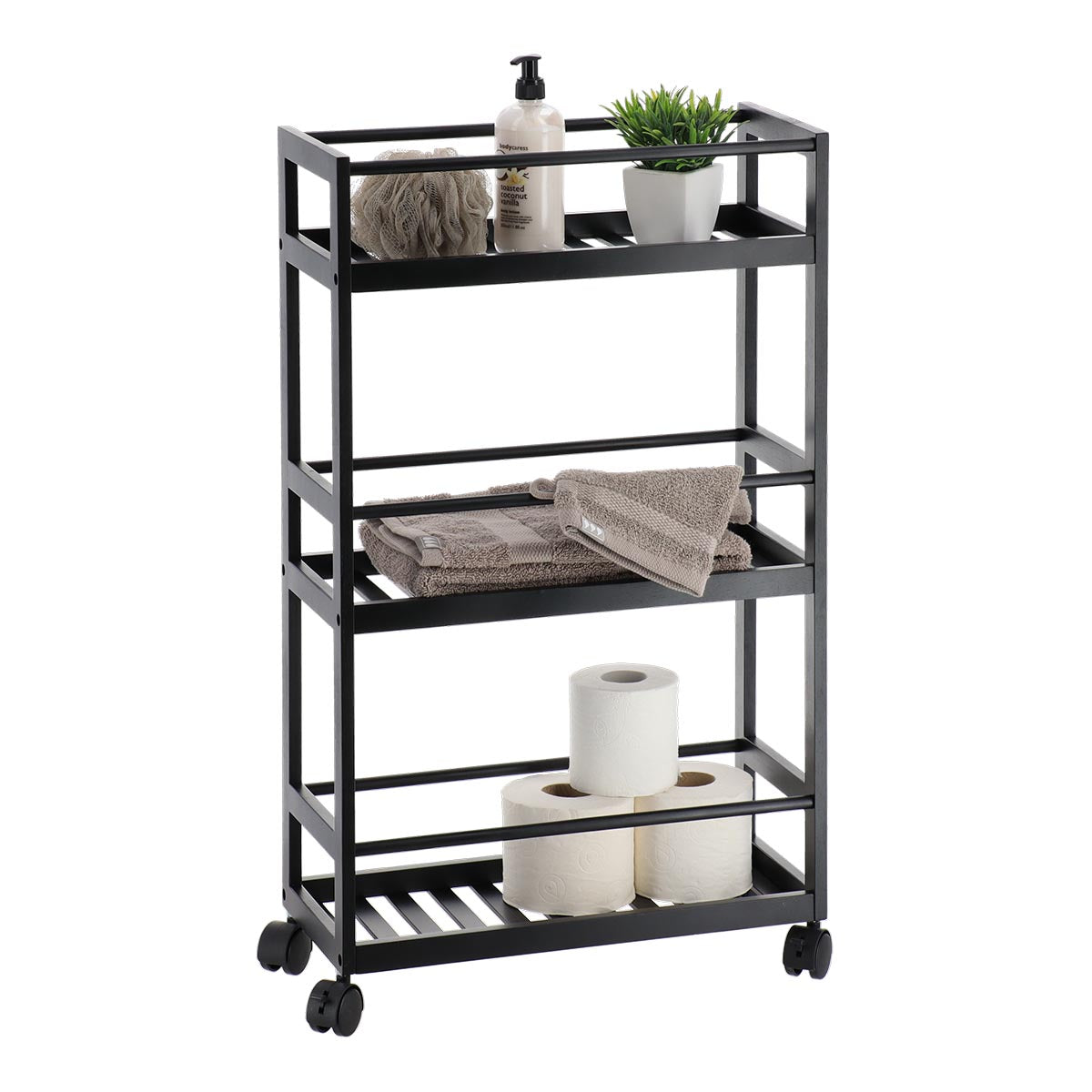 Etajeră mobilă din bambus cu 3 rafturi – Negru