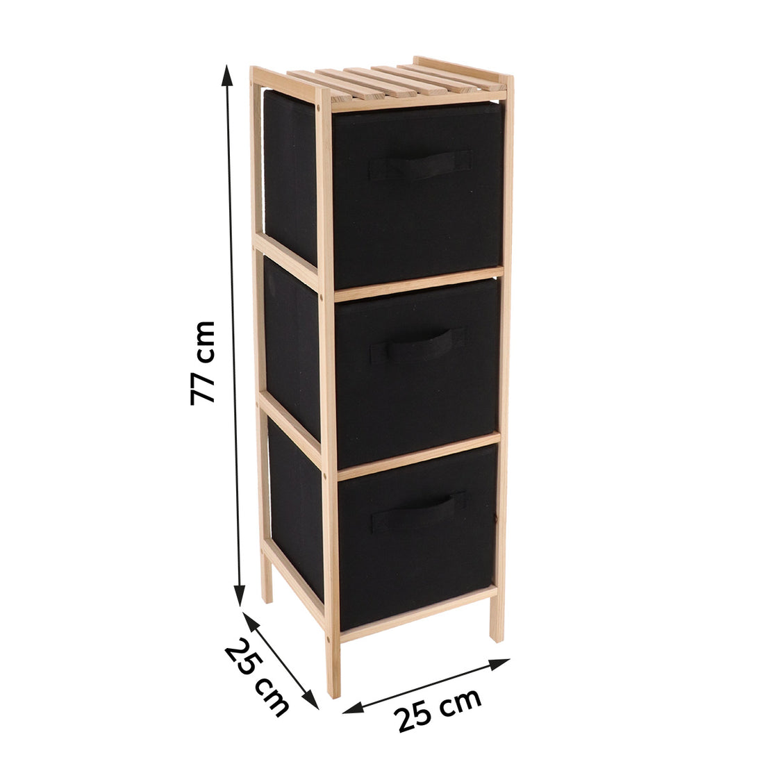 Mobilier baie din lemn de brad cu 3 coșuri din poliester – Natural/Negru