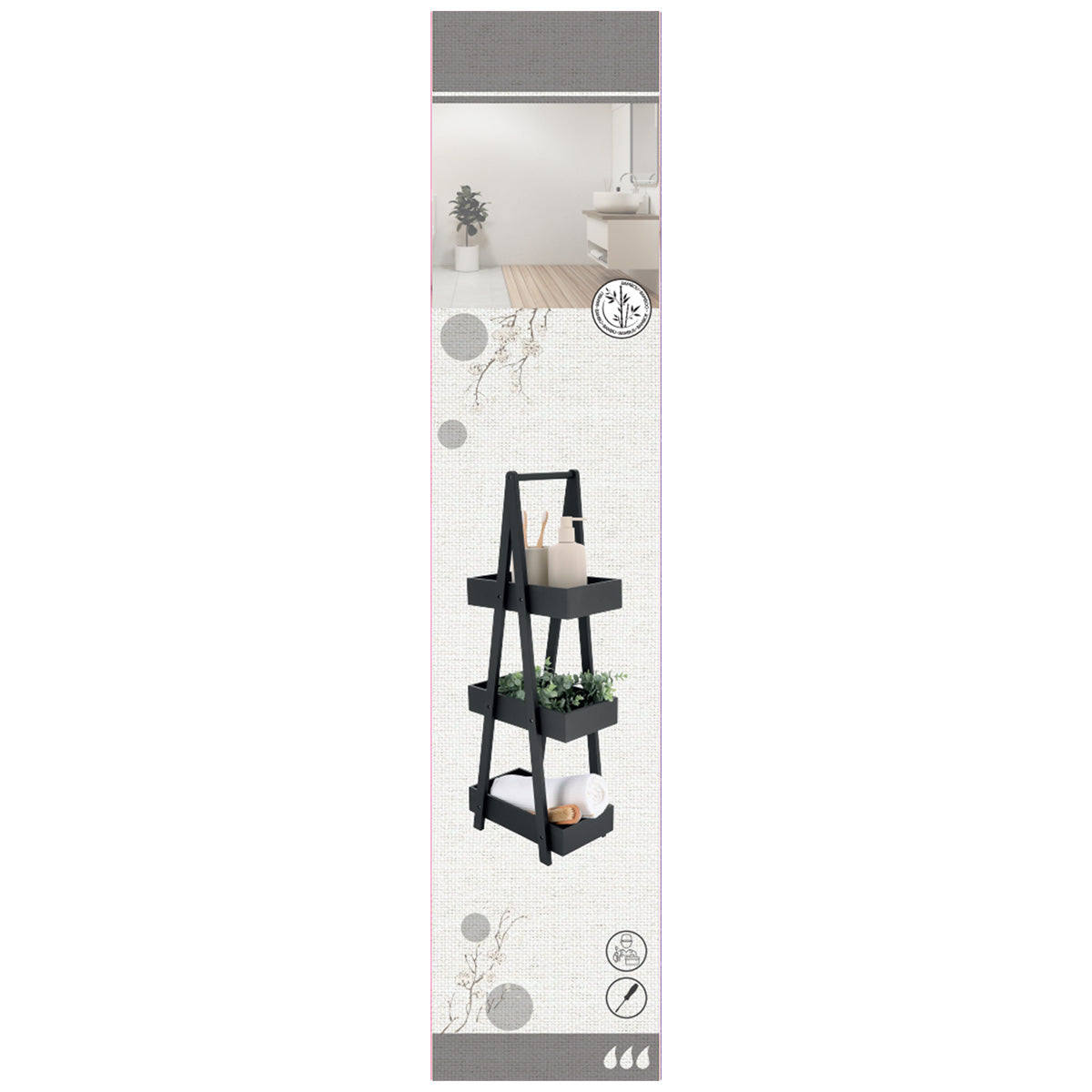 Etajeră cu 3 niveluri din MDF și bambus – Negru