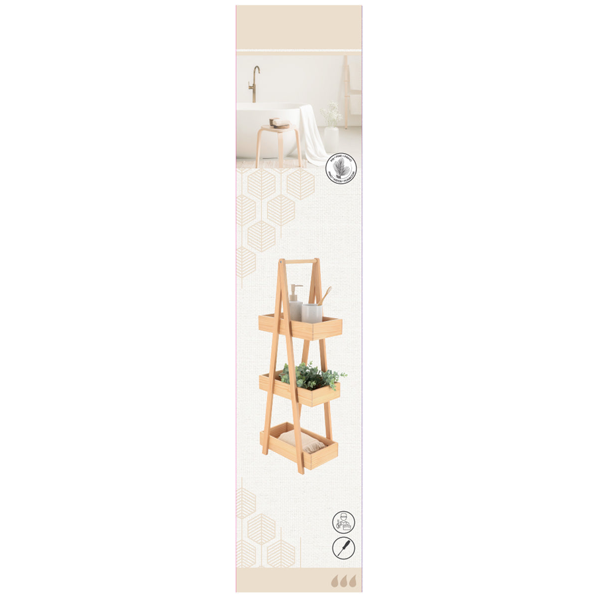 Etajeră cu 3 niveluri din pin și MDF – Natural