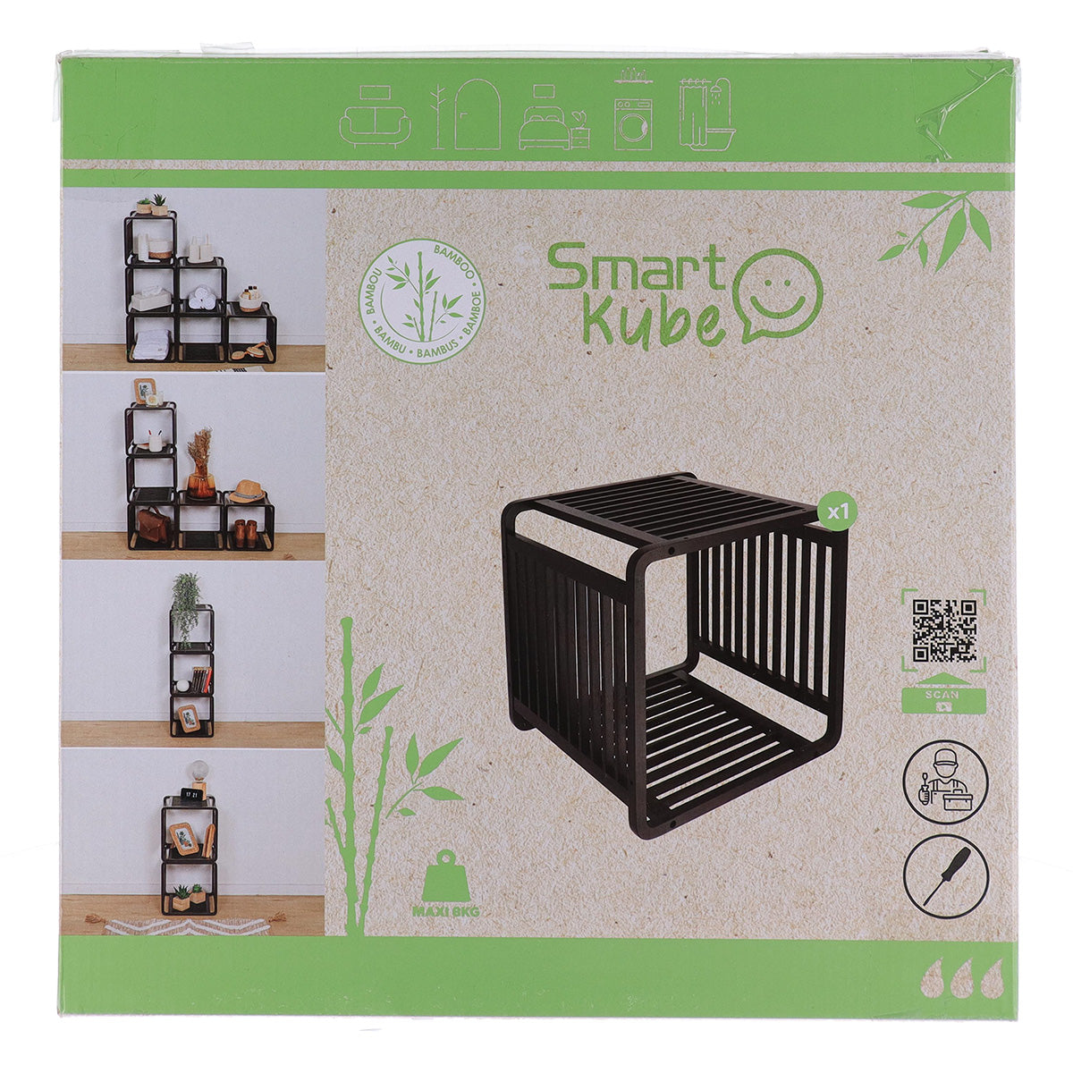 Cub empilabil din bambus – Negru (Smart Kube)