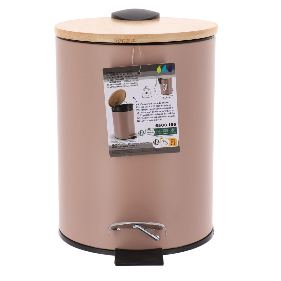 Coș de gunoi metalic 3L cu închidere soft-close – Capuccino & bambus