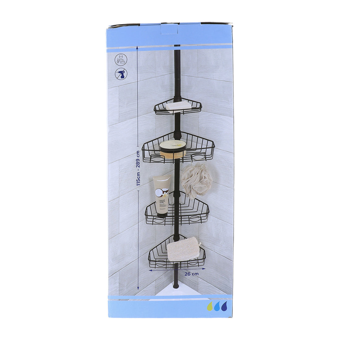 Coloană Telescopică De Duș Din Metal Cu 4 Coșuri – Negru Mat