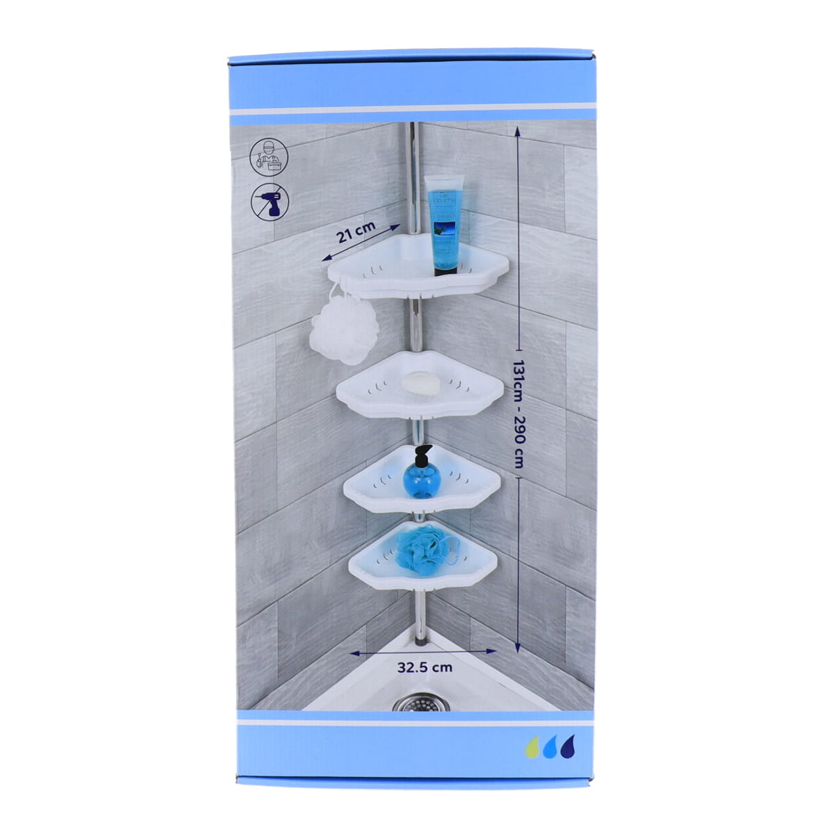 Coloană Telescopică Duș Cu 4 Coșuri Și Savonieră – Alb