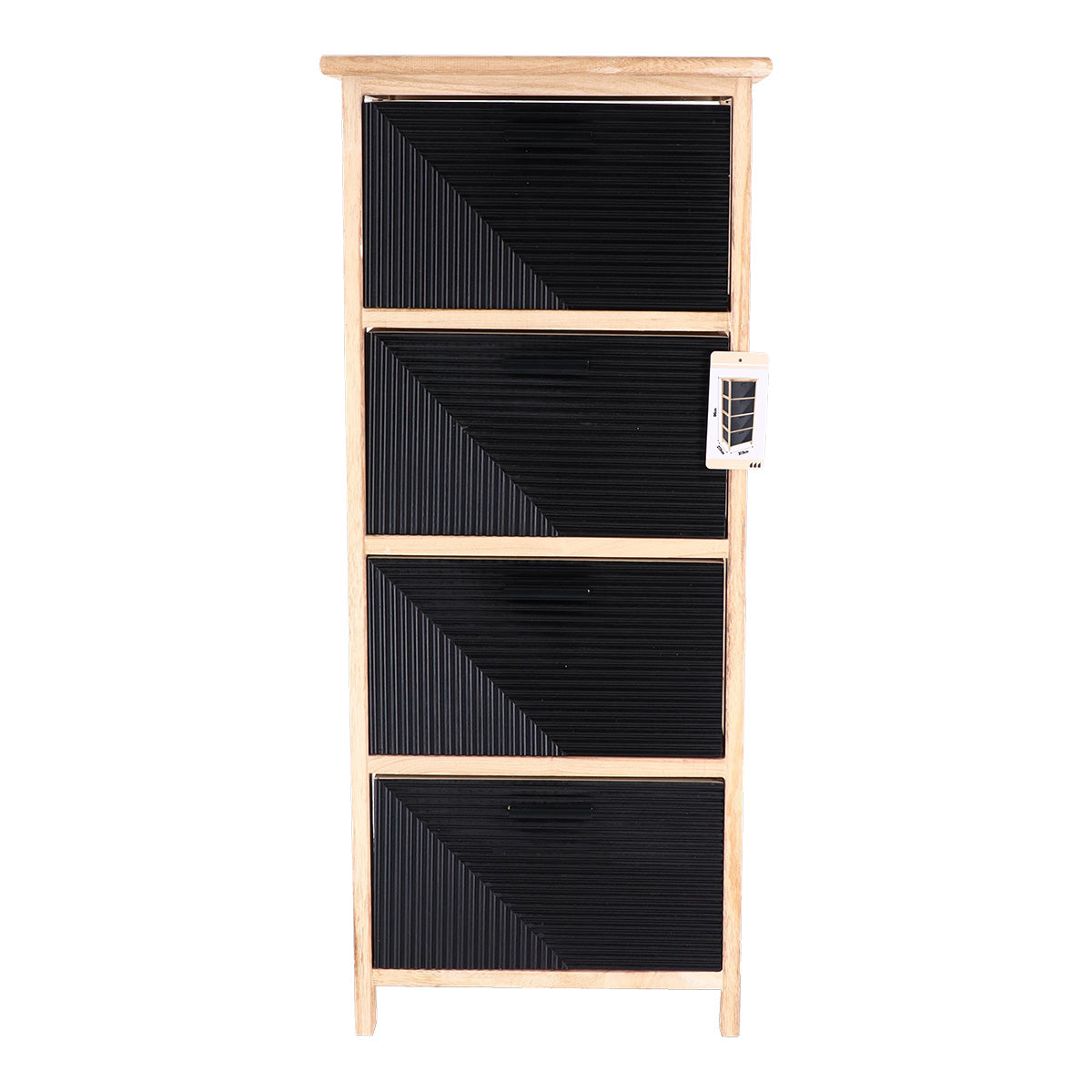 Comodă MDF și Lemn Paulownia cu 4 Sertare și Mânere Metalice – NegruNatural