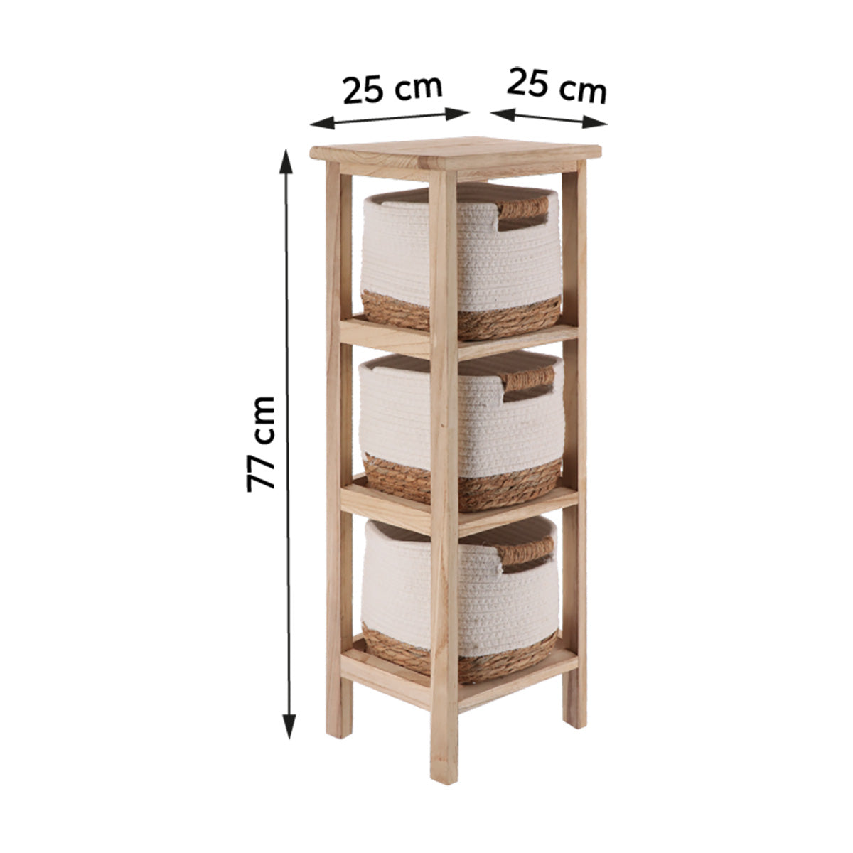 Comodă din Lemn Paulownia cu 3 Sertare din Iarbă de Mare și Bumbac – NaturalAlb