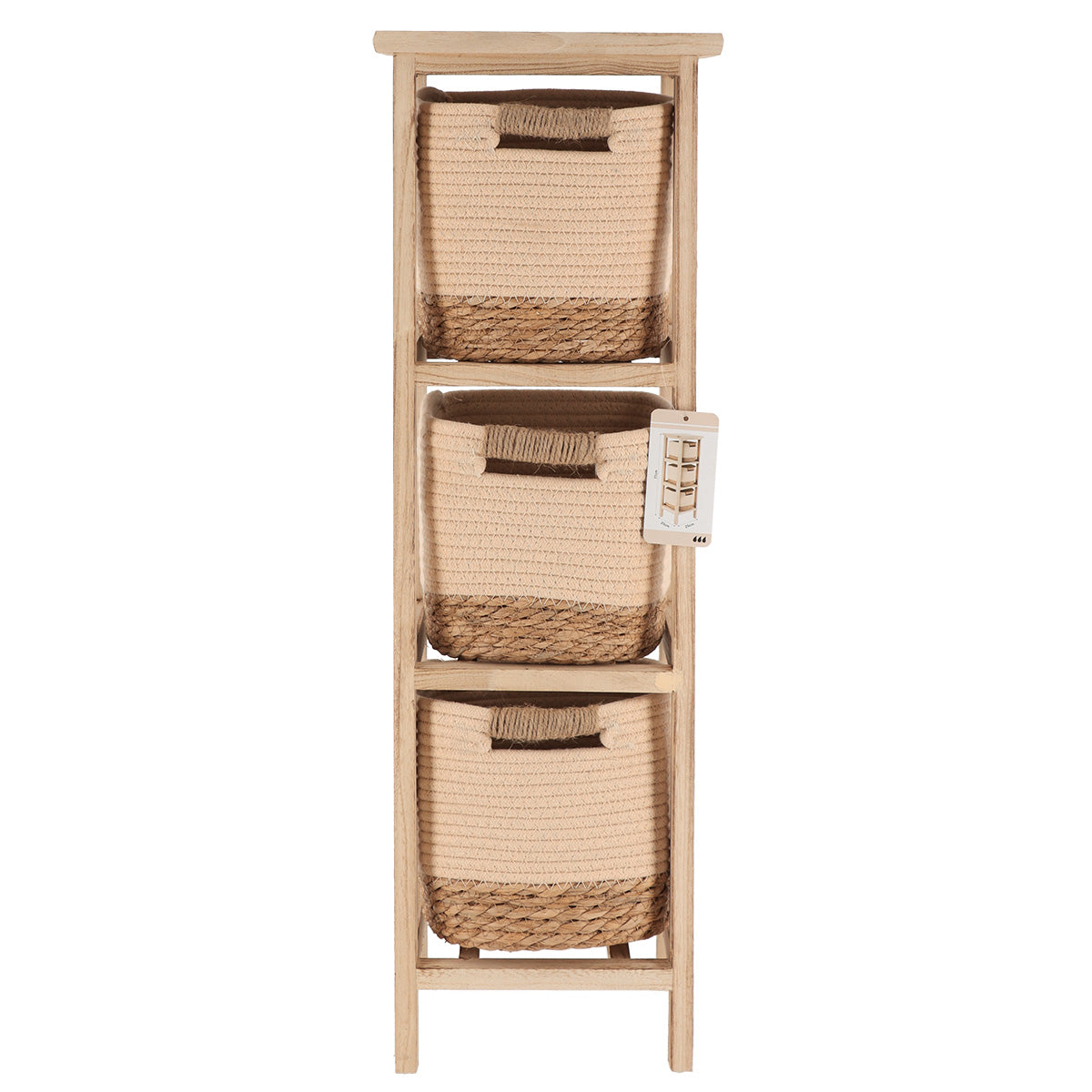 Comodă din Lemn Paulownia cu 3 Sertare din Iarbă de Mare și Bumbac – Natural/Bej