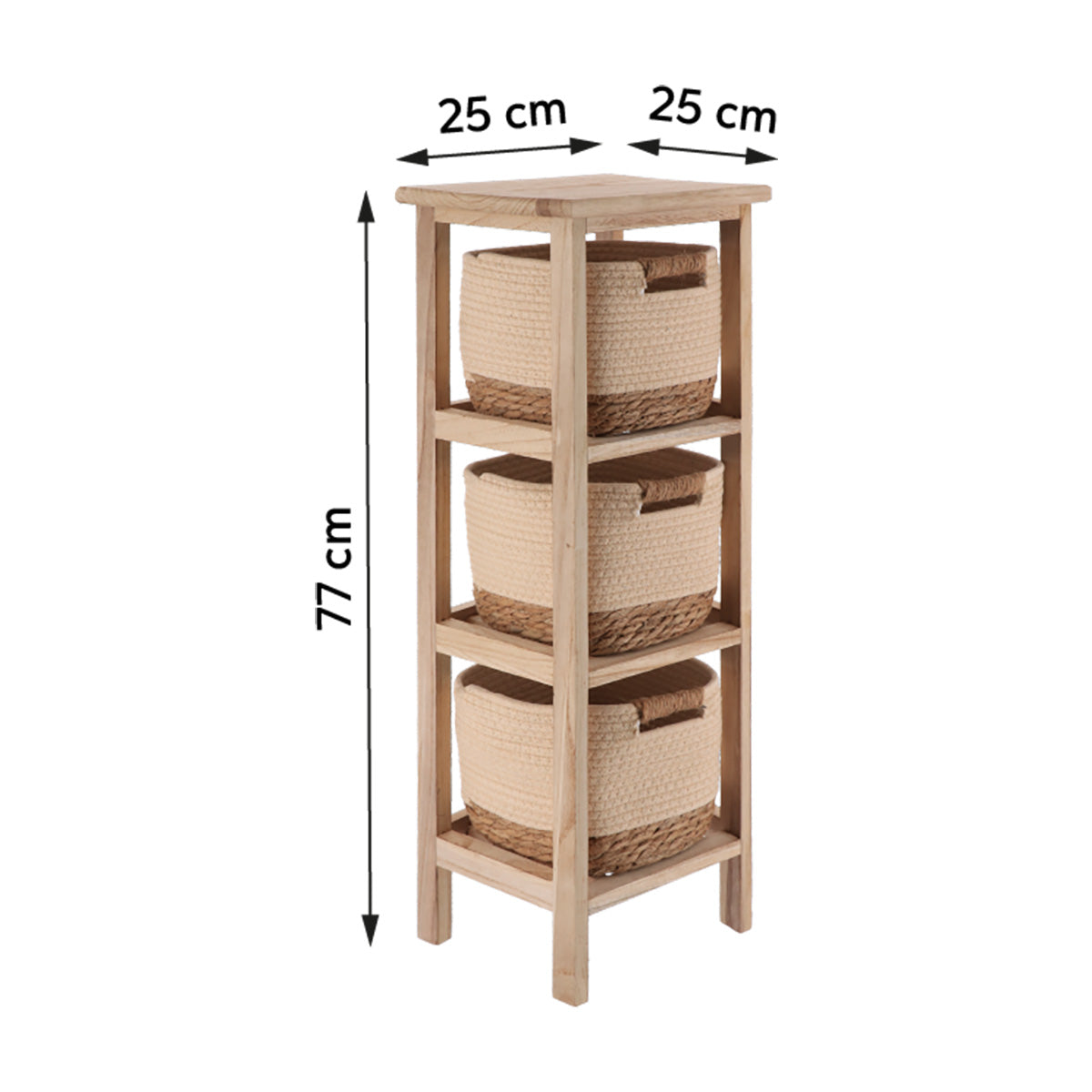 Comodă din Lemn Paulownia cu 3 Sertare din Iarbă de Mare și Bumbac – Natural/Bej