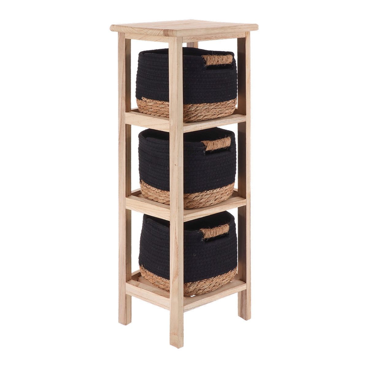 Comodă din Lemn Paulownia cu 3 Sertare din Iarbă de Mare și Bumbac – NaturalNegru