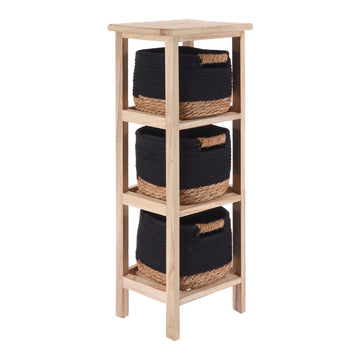 Comodă din Lemn Paulownia cu 3 Sertare din Iarbă de Mare și Bumbac – NaturalNegru