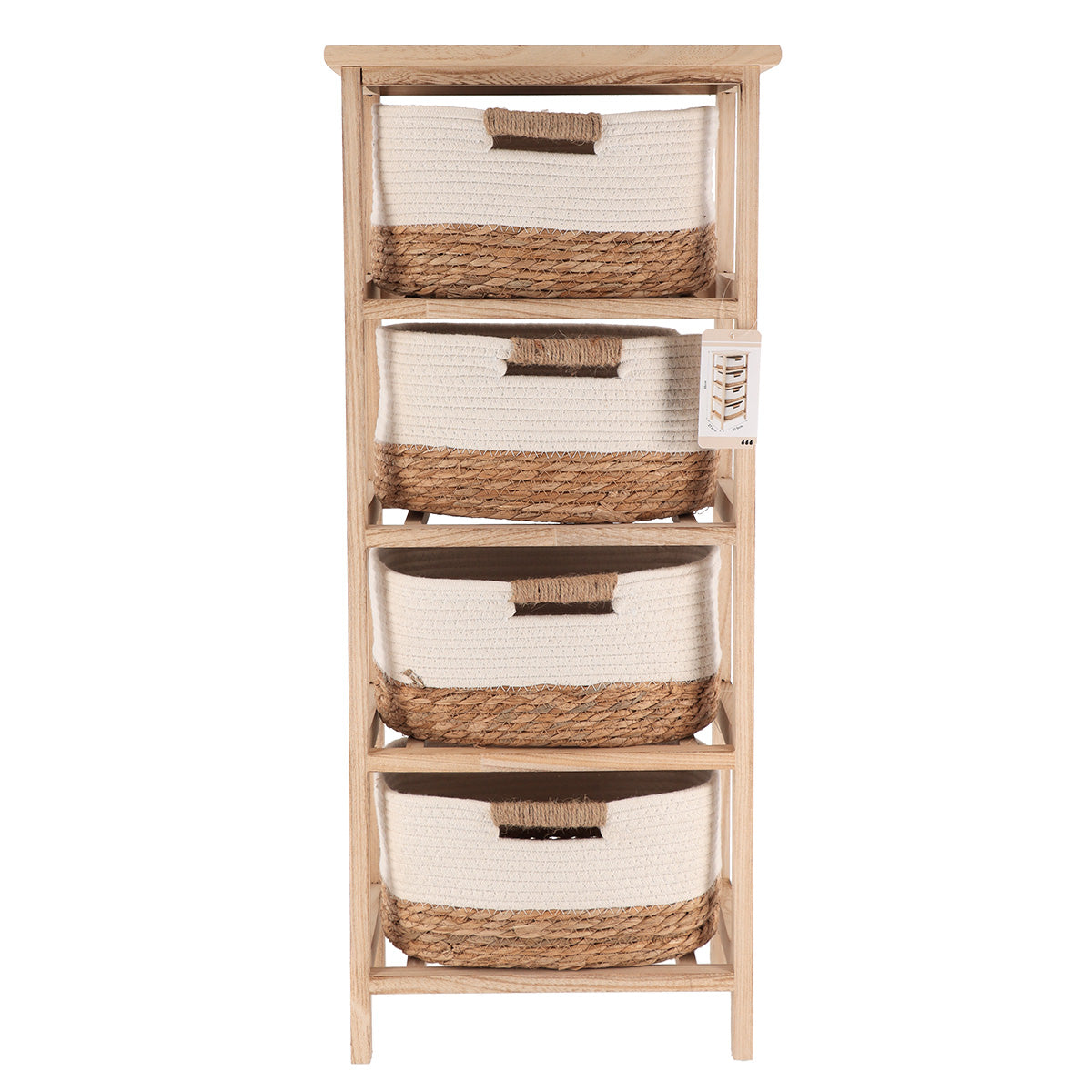 Comodă din Lemn Paulownia cu 4 Sertare din Iarbă de Mare și Bumbac – NaturalAlb