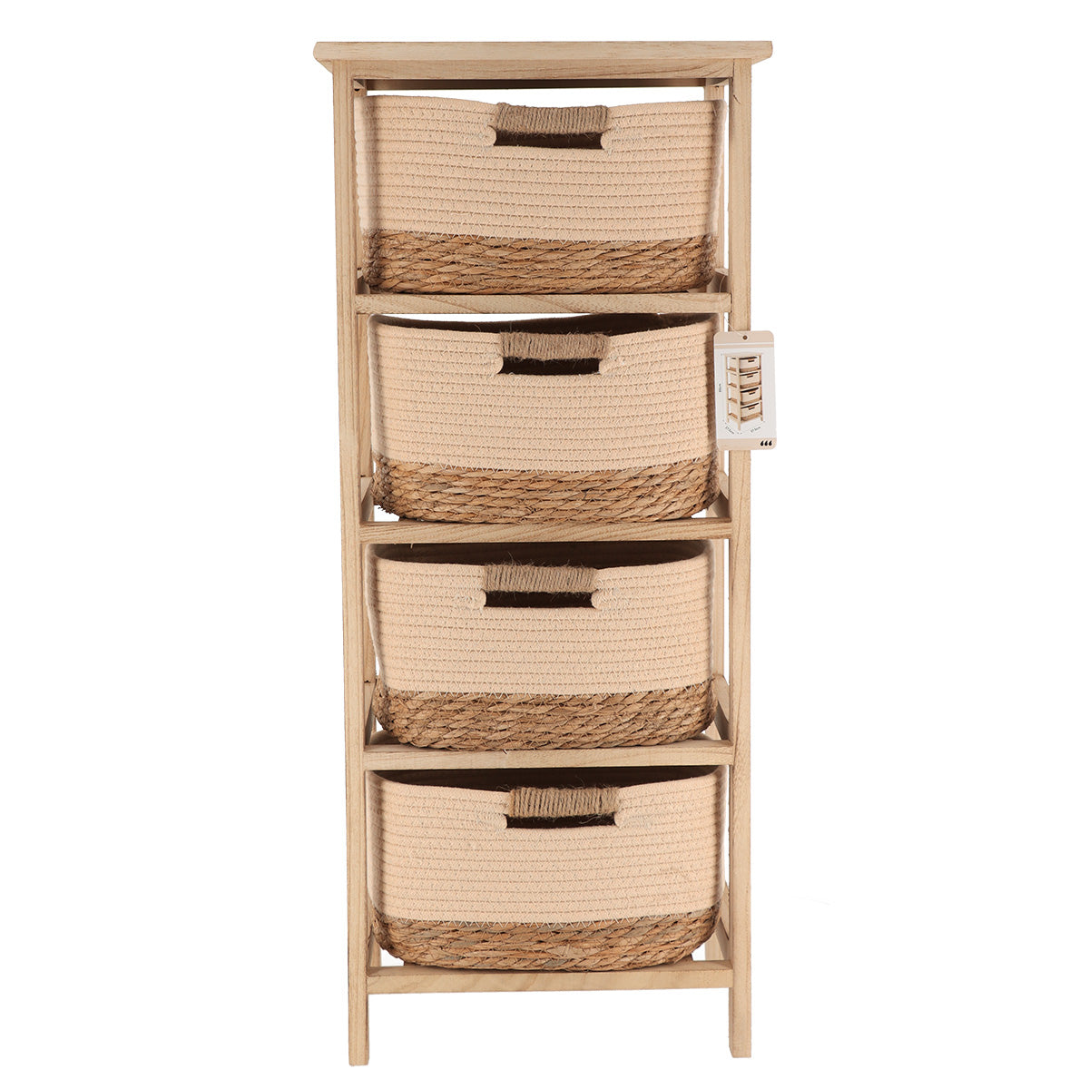 Comodă din Lemn Paulownia cu 4 Sertare din Iarbă de Mare și Bumbac – Natural/Bej